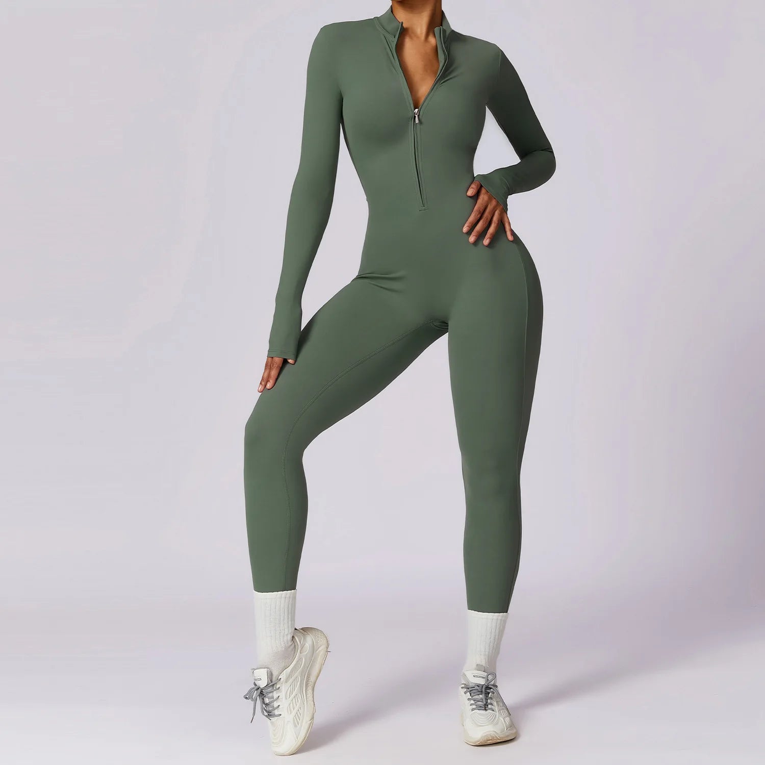 Women’s Zipper One-Piece Fitness Jumpsuit – Quick-Dry & Stretchy