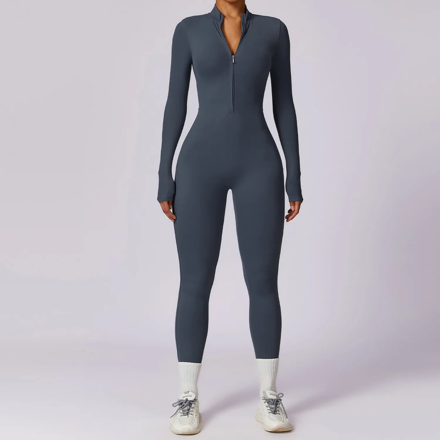 Women’s Zipper One-Piece Fitness Jumpsuit – Quick-Dry & Stretchy