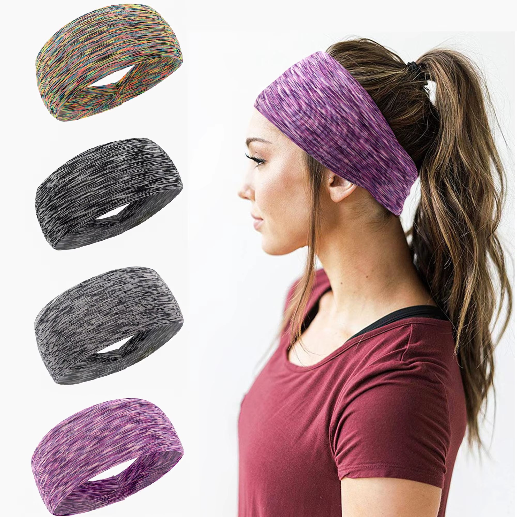 Elastic Sports Sweatbands for Men and Women - Yoga Headbands (1/4 Pack)
